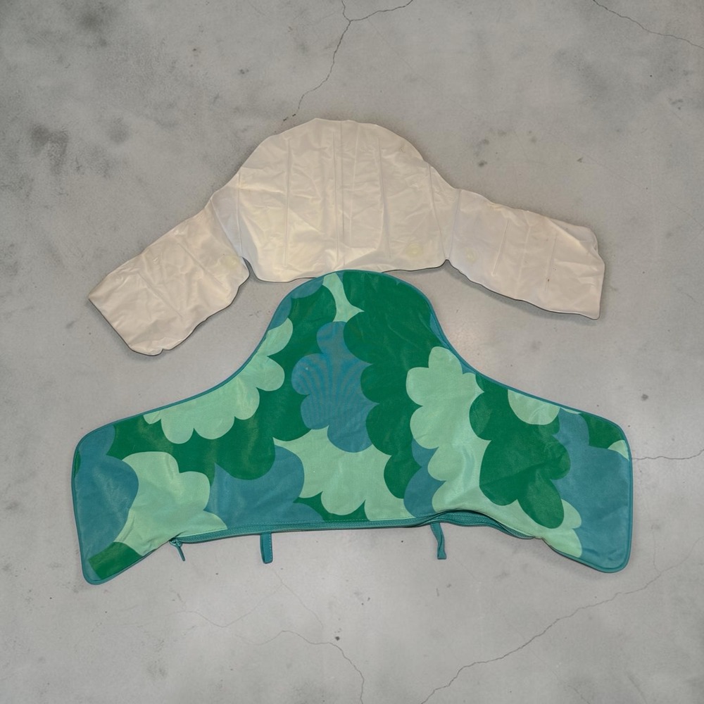 IKEA high chair blow up cushion and green/blue cover